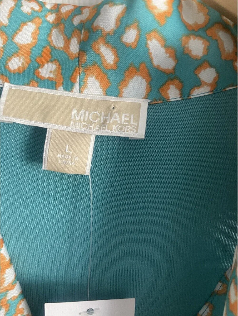MICHAEL KORS Sleeveless Top Tunic L Teal Orange Satin Drape Cowl Pullover NEW